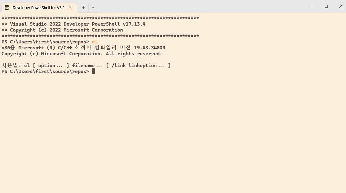 Developer PowerShell 실행 화면